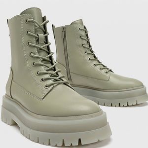 Stradivarius Green Combat Boot